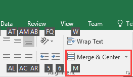 shortcut for merge and centre in excel mac